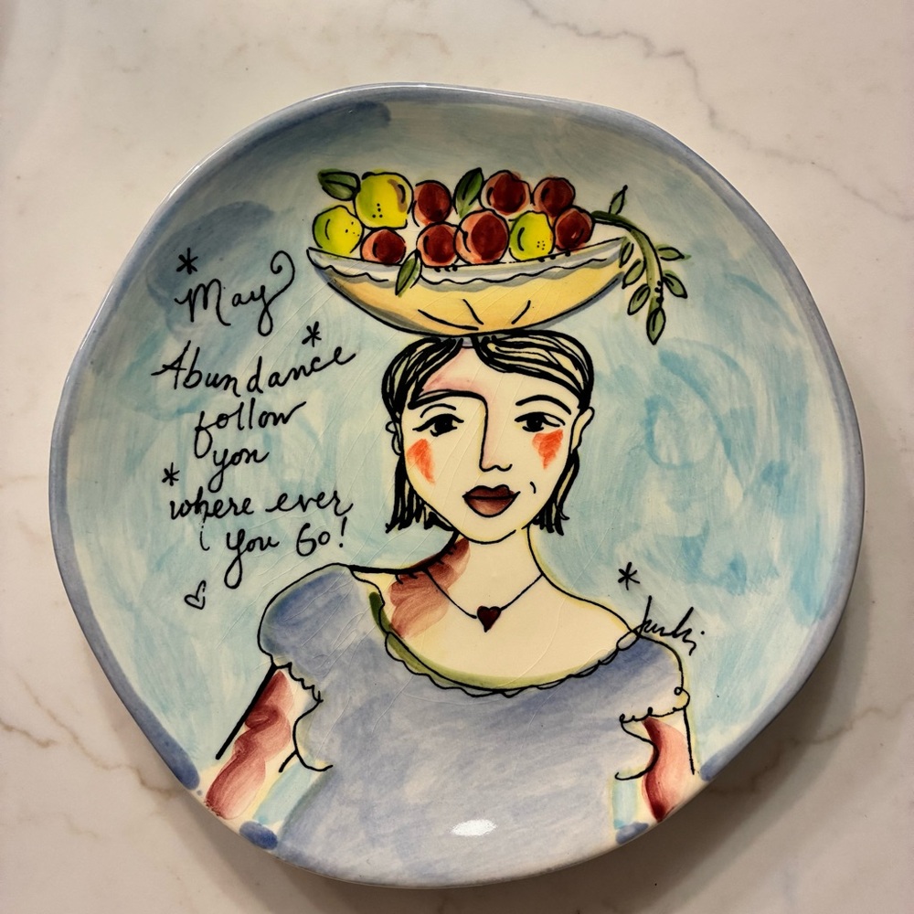 Julia Junkin Hand-Painted Decorative Plate with Fruit Design